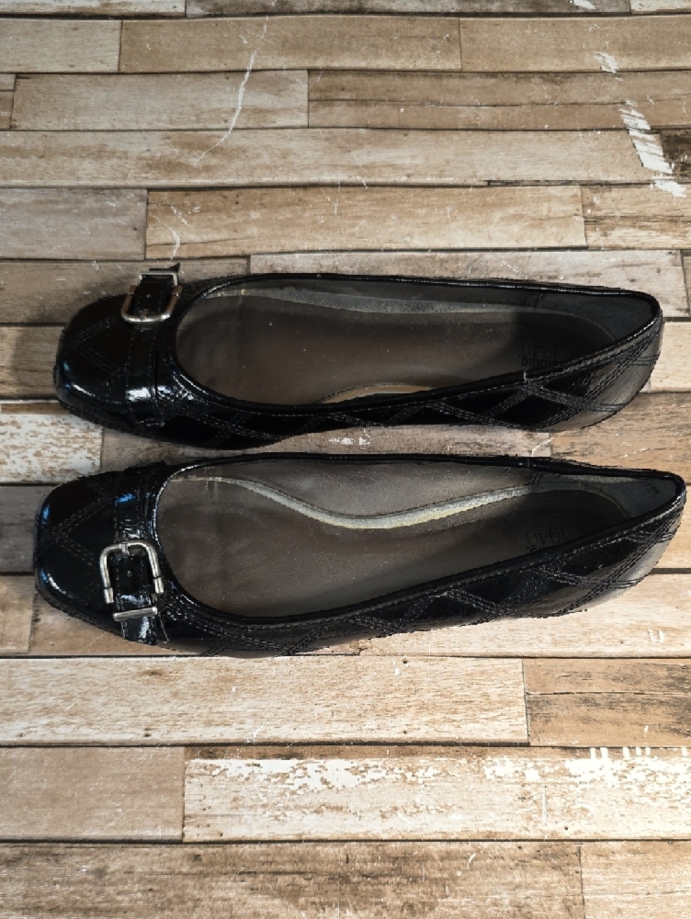 Women's Black Patent Ballet Flats with Buckle - Picture 2 of 7